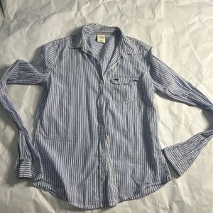 Abercrombie Fitch VTG Womens Blue White Stripe Button Shirt Long Sleeve Moose  M